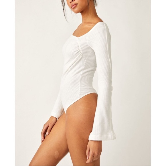 FREE PEOPLE On A Cloud Bodysuit Ivory Hippie Boho Bell Sleeve - Picture 3 of 13